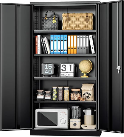 INTERGREAT Black Metal Storage Cabinet Doors, Tall Metal Cabinet Lockable Steel by INTERGREAT