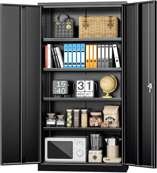 INTERGREAT Black Metal Storage Cabinet Doors, Tall Metal Cabinet Lockable Steel by INTERGREAT