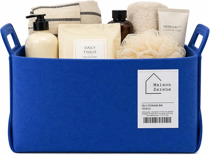 Collapsible Felt BLUE Storage Basket by Unknown