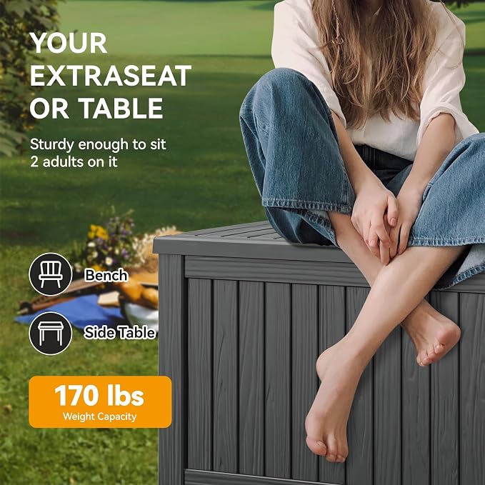 150 Gallon Outdoor Storage Box, Resin Deck Boxes Outdoor Waterproof - Image 6