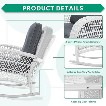 VIVIJASON 2 Piece Patio Wicker Rattan Rocker Chair, Outdoor Rattan Rocker Chair - Image 4