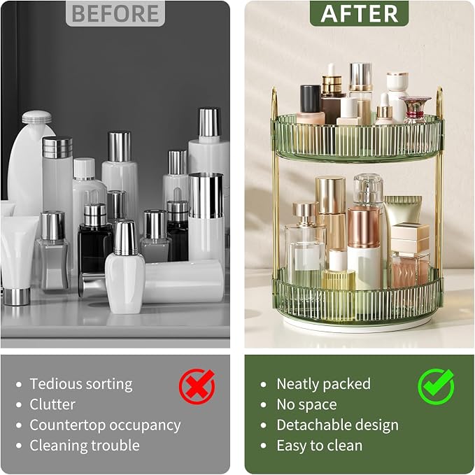 360° Rotating Makeup Organizer, Large Capacity Skincare Organizer, 2 Tier - Image 2