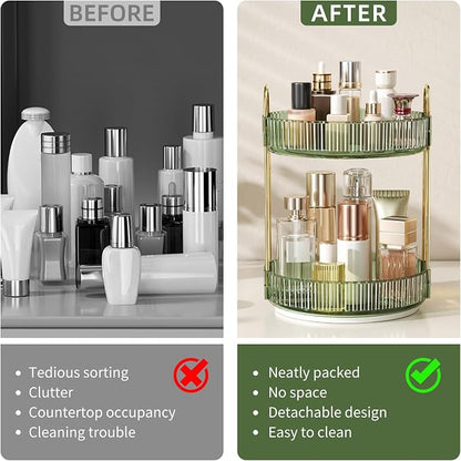 360° Rotating Makeup Organizer, Large Capacity Skincare Organizer, 2 Tier - Image 2