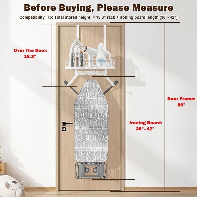 Ironing Board Hanger, Metal Over The Door or Wall Mounted Ironing Board Caddy - Image 3