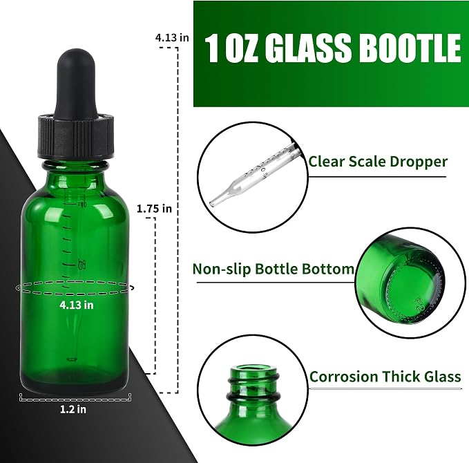 12 Pcs, 1oz Glass Dropper Bottle, Leakproof Tincture Bottles - Image 2