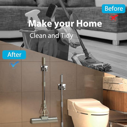 homeasy Mop Broom Holder No Drill, Mop Broom Organizer Wall Mounted Heavy Duty - Image 9