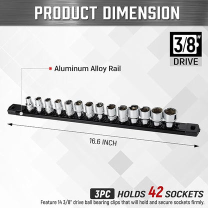 ALOANES 3-Piece Magnetic Socket Organizer, Heavy Duty Aluminum Socket Rails - Image 2