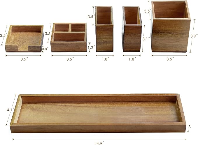 Wood Vanity Tray, 6-Piece Small Bathroom Counter Organizer Wooden Decorative - Image 8