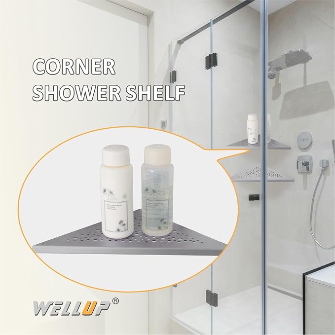 WELLUP Brushed Nickel 10’’ Corner Shower Shelf Bathroom Shower Shelves - Image 6