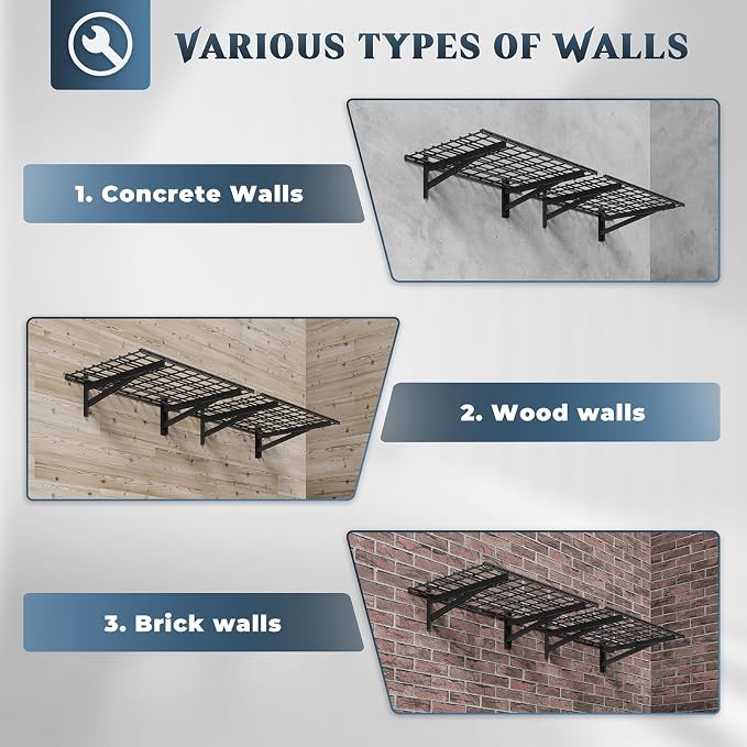 2 Pack Heavy Duty Garage Wall Shelving Set, Wall Mounted, Traditional Style - Image 3