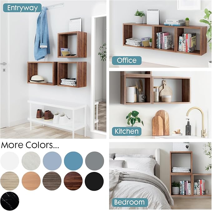 Wall Mount Shelf Set of 3, Floating Cube Shelves - Image 6