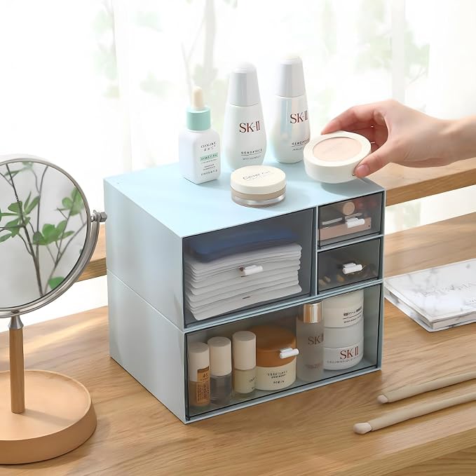 Desktop Stackable Storage 3 Drawers, Makeup Desk Organiser Storage Box - Image 4