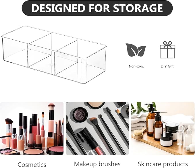 Acrylic Makeup Brush Organizers, 1 Pack 3 Section 3 Compartments Transparent - Image 3