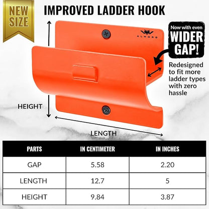 Ladder Hangers for Garage Wall Set of 2 Hooks- Orange Step Stool Hanger Wall - Image 3