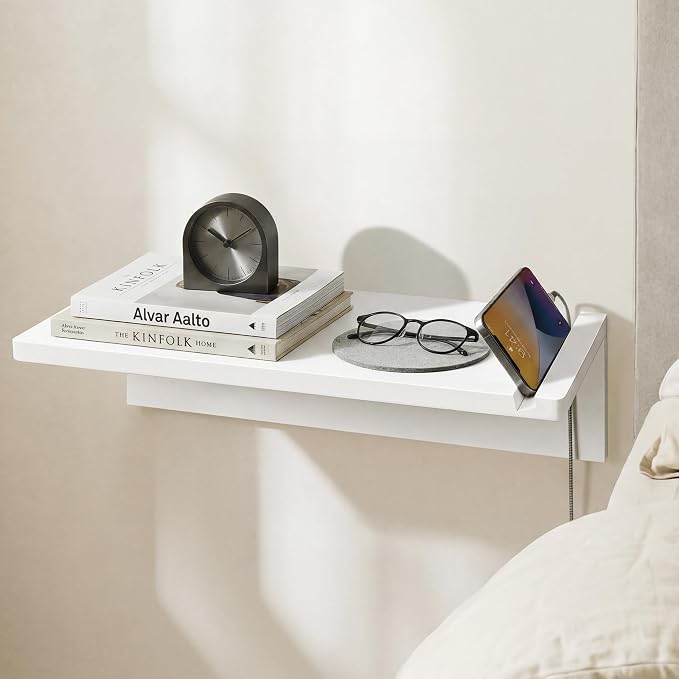 White Floating Nightstand Pine Small Bedside Table Wall Mounted | 16inch Wide by Aylenic