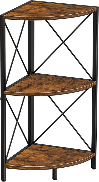 Snughome Corner Shelf with Metal Frame, 3 Tier Rustic Corner Storage Organizer by Snughome