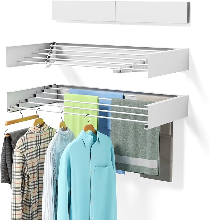 ZMBESUP Large Wall Mounted Drying Rack 40 Inch, Wide Foldable Laundry Rack by WallDoorStorageSolutions
