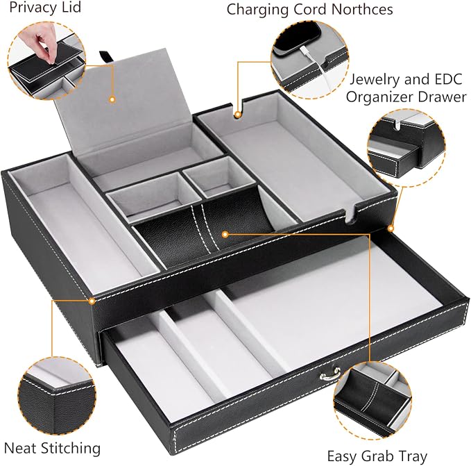 Baoyun Valet Tray for Men, 2 Layers Nightstand Organizers for Men and Women - Image 4