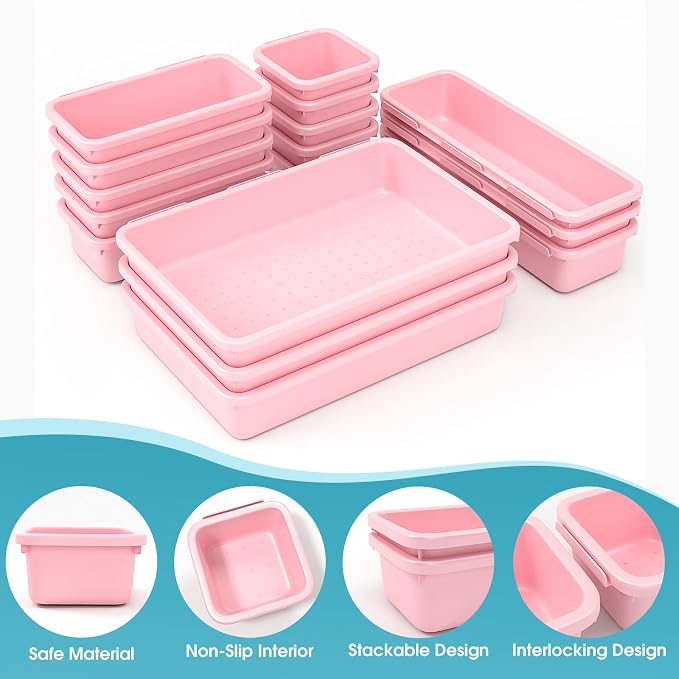 16 PCS Drawer Organizer Set, 4 Size Makeup Drawer Divider Organizer - Image 3