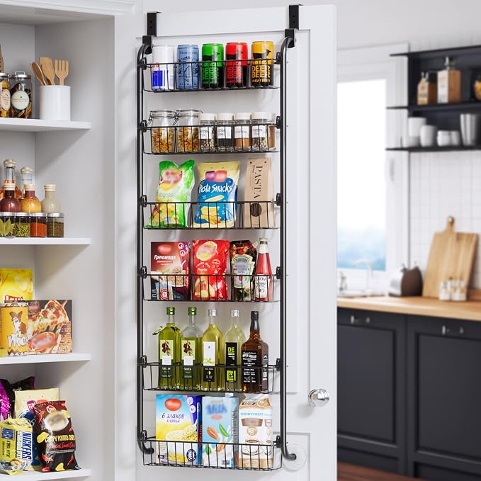 Delamu Over the Door Pantry Organizer, 6-Tier Metal Pantry Door Organization by DELAMU