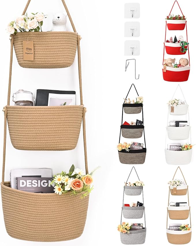 Hanging Basket, 3-Tier Woven Wall Basket by Degeyoyo