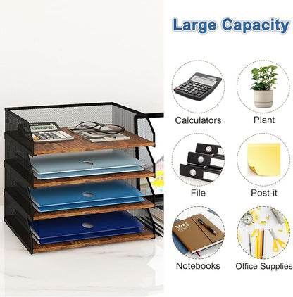 Natwind 4-Tier Stackable Paper Tray, Metal Mesh Desktop Organizer, Paper Sorter - Image 4