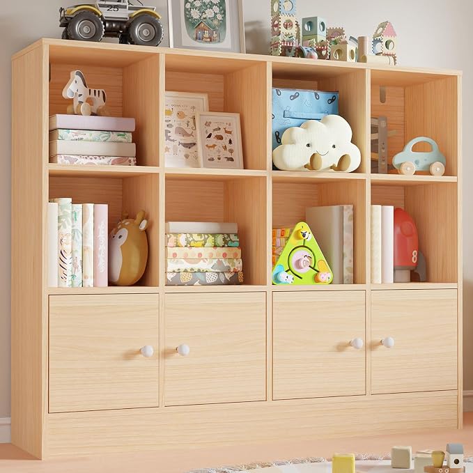 Cozy Castle Oak Wood Bookcase, 12 Cube Storage Organizer Shelf by CozyCastle