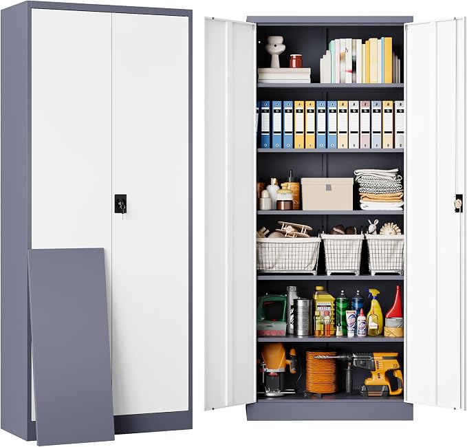 SISESOL Storage Cabinet with Doors and Shelves, Steel Lockers by SISESOL