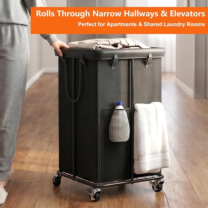 150L Laundry Hamper with Wheels, Rolling Laundry Basket with Metal Frame and - Image 9