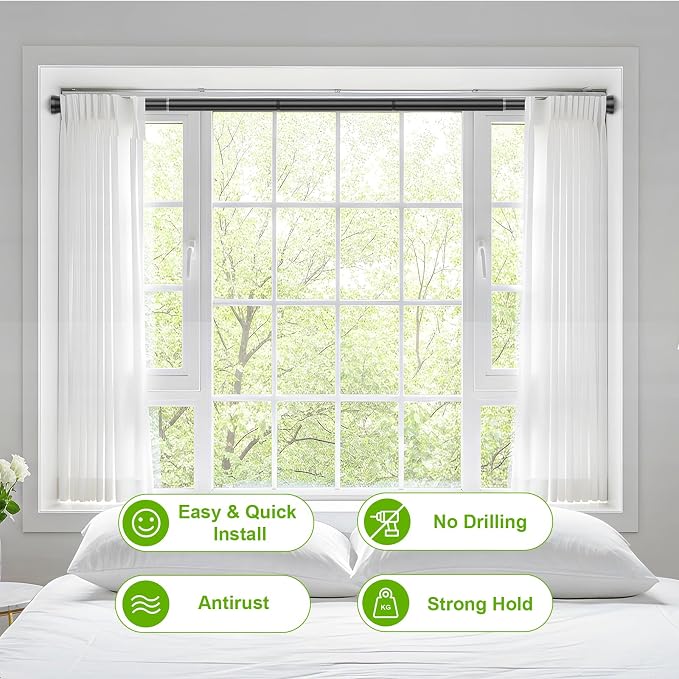 Shower Curtain Rod 45 to 77 Inches 2Pack Black Tension Curtain Rod No Drilling - Image 5