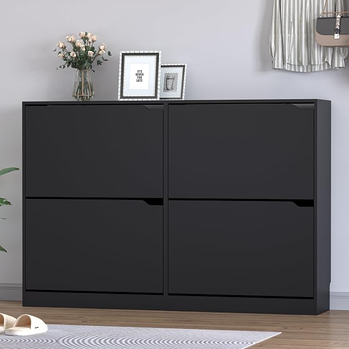 BORNOON Shoe Cabinet with 4 Flip Drawers, Narrow Hidden Shoe Storage Cabinet - Image 3