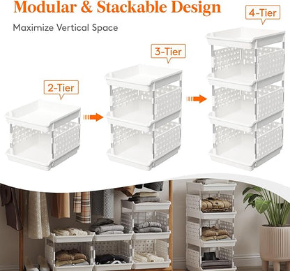 Lifewit Plastic Stackable Storage Baskets, 4 Tier Stacking Bins - Image 4