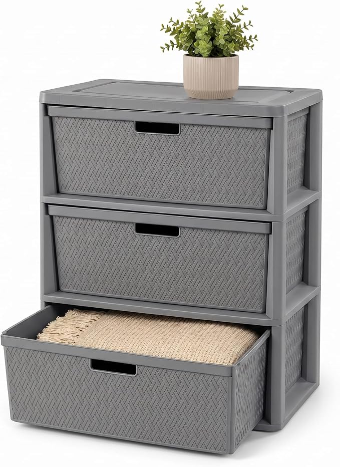 Wide 3 Drawer Plastic Storage Tower Organizer, Tool-Free Assembly Drawer Unit by Unknown