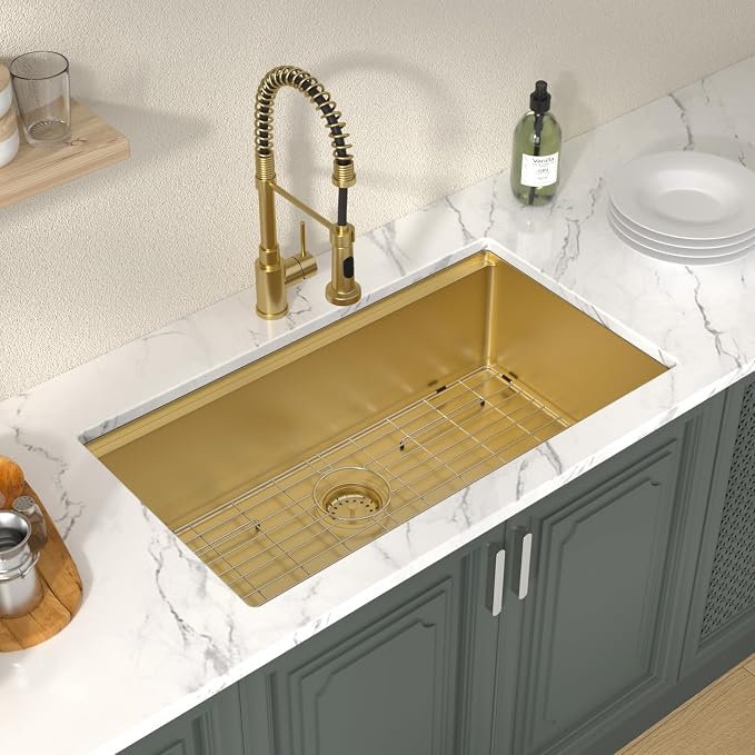 Lordear Gold Undermount Kitchen Sink 33" x 19" Stainless Steel Sinks 16 Gauge - Image 3