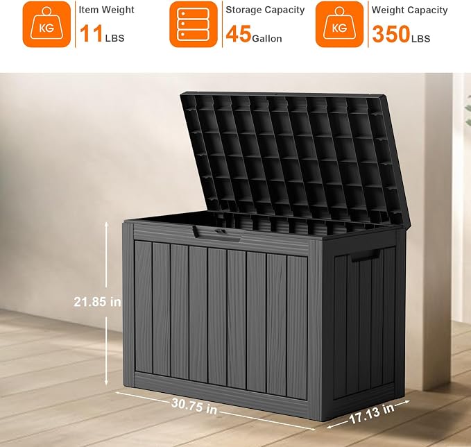 45 Gallon Resin Deck Box, Lockable Patio Outdoor Storage Box - Image 5