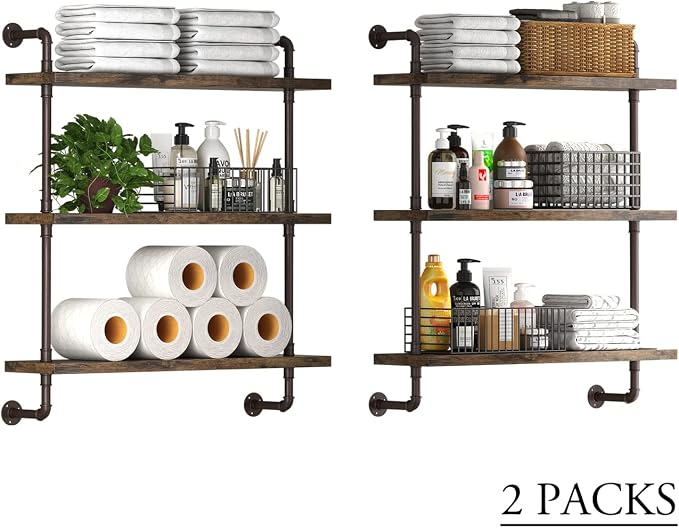 Industrial Pipe Shelf Wall Mounted, Rustic Wood Floating Shelves, 3 Tier Wall - Image 6