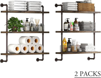 Industrial Pipe Shelf Wall Mounted, Rustic Wood Floating Shelves, 3 Tier Wall - Image 6