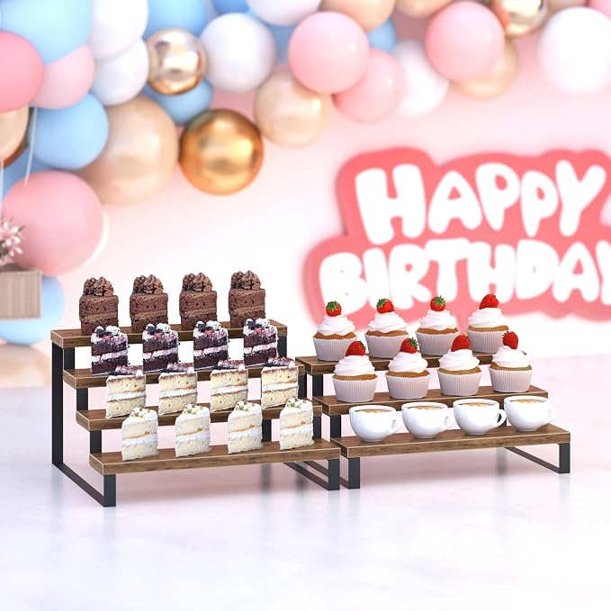 Wood Display Risers, 4 Tier 13.4IN Perfume Organizer Shelf - Image 2