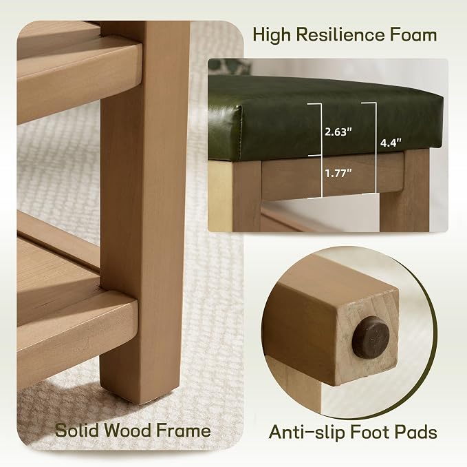 Zihanhome Shoe Rack Bench with Leather Cushion, 2 Tier Solid Wood Storage Bench - Image 8