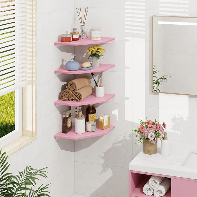 Corner Shelf Wall Mount, Wood Hanging Storage Shelving - Image 2