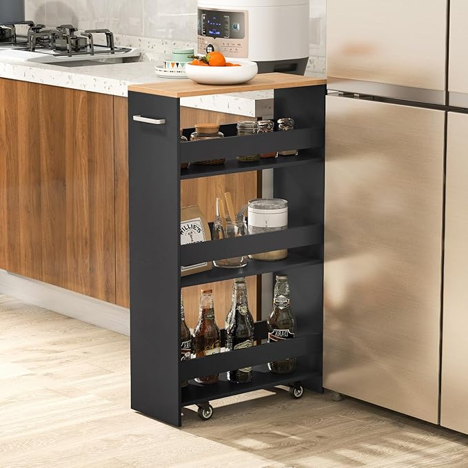 LOKO 4-Tier Rolling Storage Cart, 8 Inches Slim Kitchen Cart on Wheels - Image 2