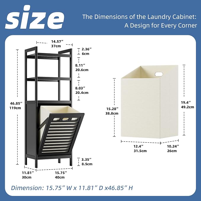 HITNET Tilt Out Laundry Hamper, Bamboo Bathroom Cabinet - Image 3