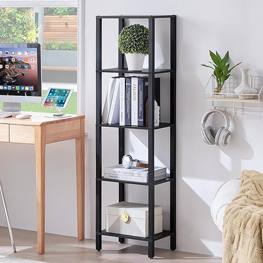 YUFAM 5 Tier Tall Narrow Bookshelf, Skinny Bookcase, Wooden Shelf, Skinny Book by YUFAM