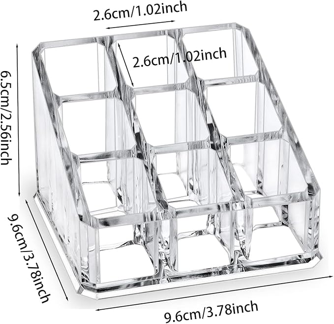 Clear Acrylic Lipstick Lip Gloss Organizer 9 Slots Small Comestic Display Holder - Image 2