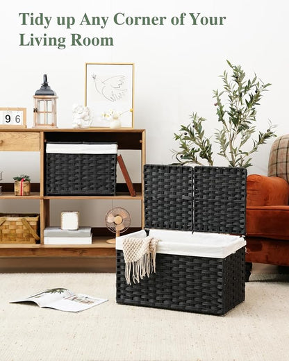 SETVSON Storage Basket with Lid PE Rattan Woven Storage Bins, 65L Black | 65L - Image 5