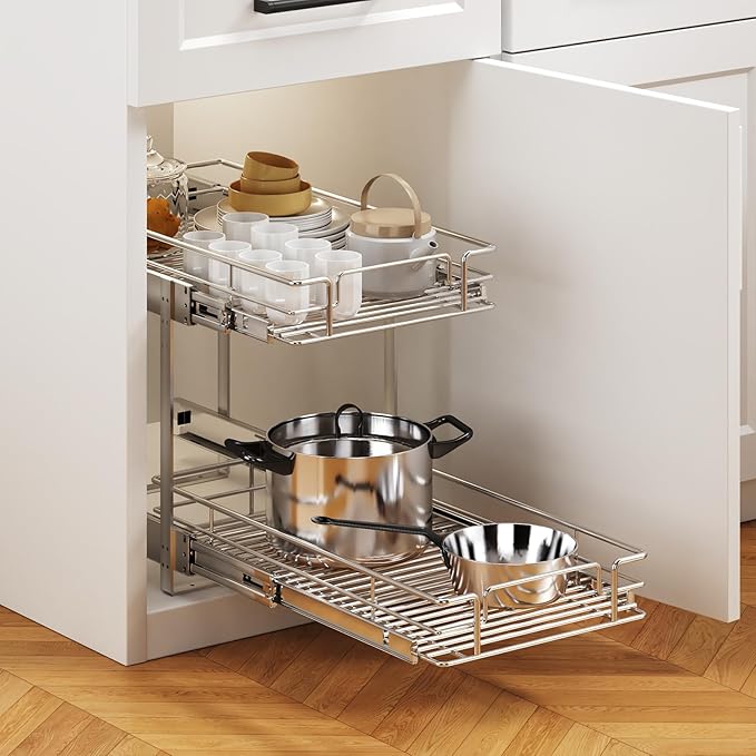 2 Tier Individual Pull Out Cabinet Organizer 15½" W x 21½" D, Heavy Duty - Image 5