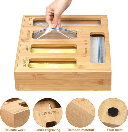 DUJEN Plastic Bag Organizer for Drawer, Bamboo Food Storage Bags Container - Image 6