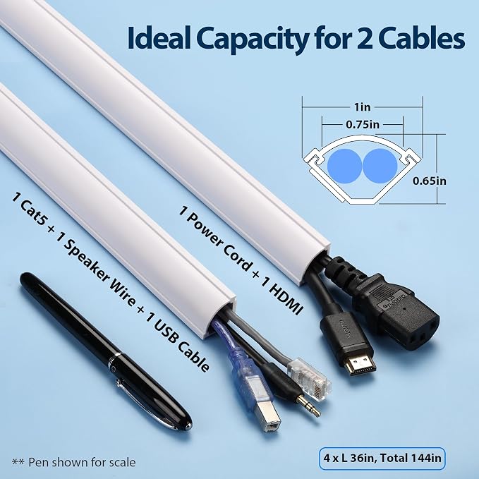 ZhiYo Corner Cable Hider for 2 Cords, Hide Wires in Wall Corners 12ft White | 4 - Image 2