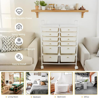 White 12 Drawers Rolling Storage Cart - Image 7