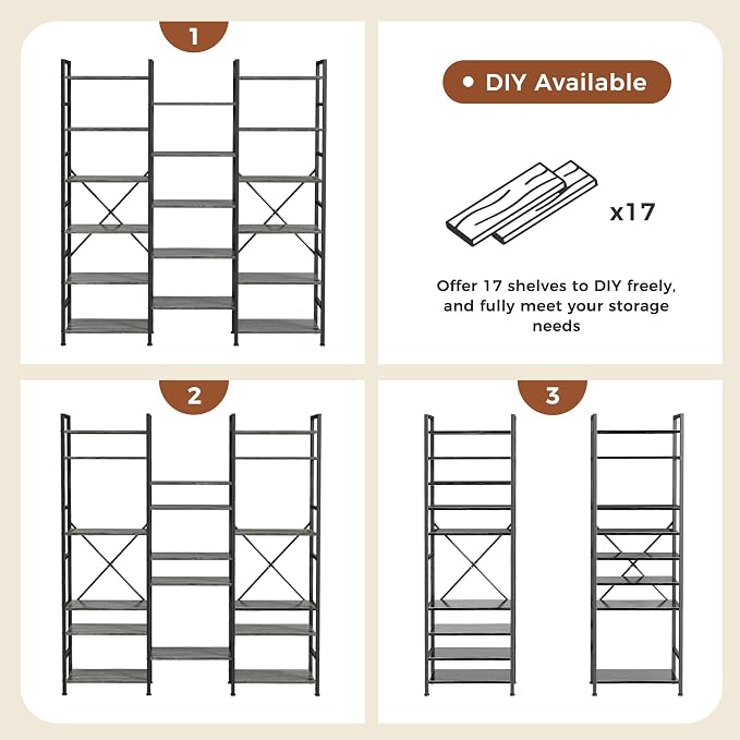 SUPERJARE Triple Bookshelf, Bookcase - Image 9